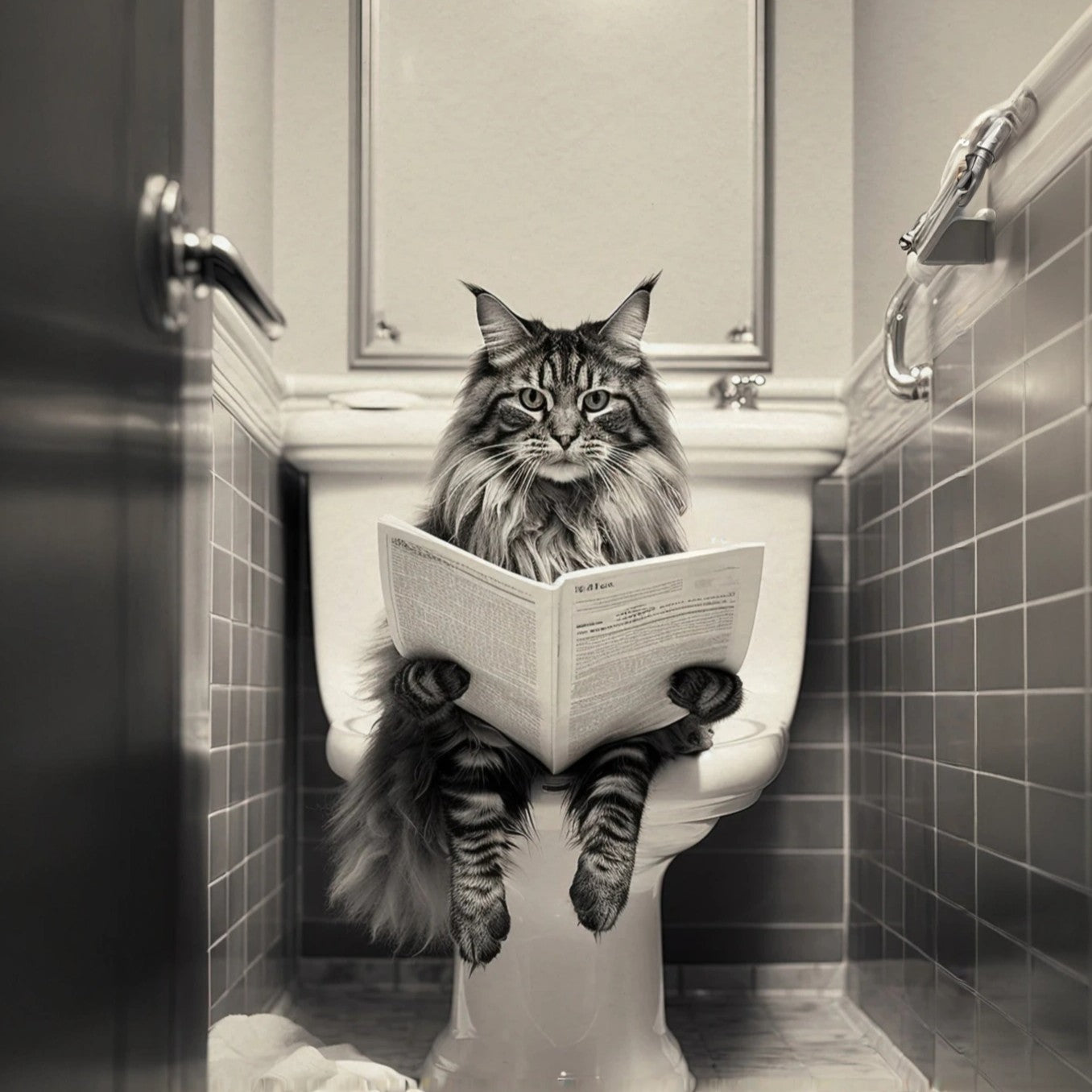 Pet Reading On Toilet Unframed Canvas Print