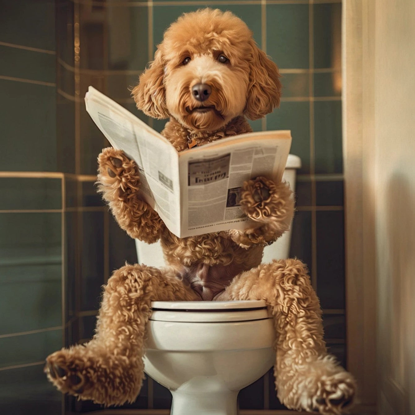 Pet Reading On Toilet Unframed Canvas Print