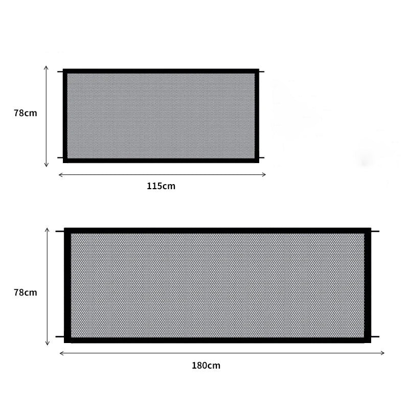 Two pets and kids mesh safety gate showing measurements.