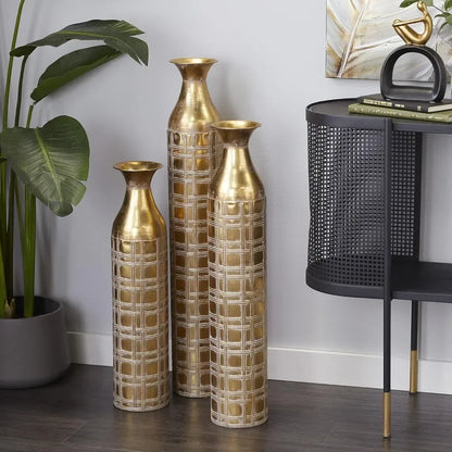 Tall Distressed Metallic Gold Vase Set