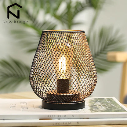 Metal Hollow Cage LED Candle Lamp Set