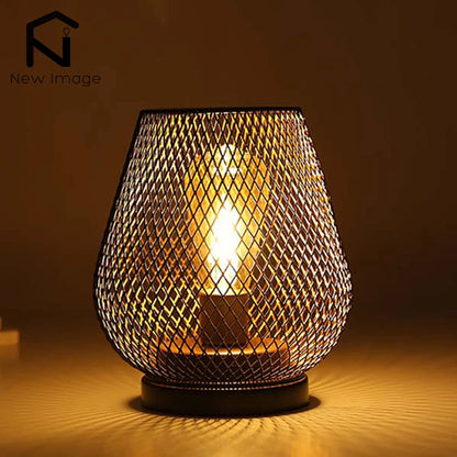 Metal Hollow Cage LED Candle Lamp Set