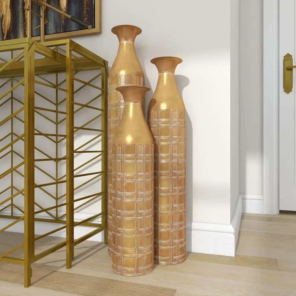 Tall Distressed Metallic Gold Vase Set