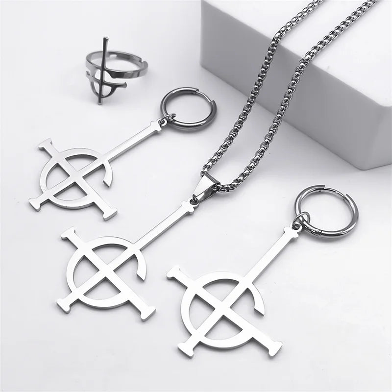 Rock Band Necklace Earring Ring Set