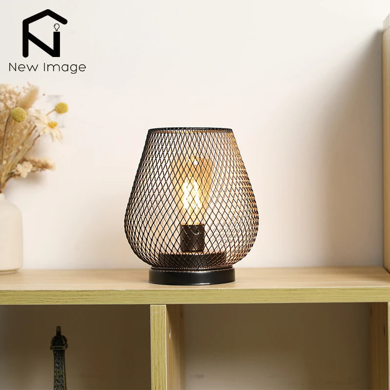 Metal Hollow Cage LED Candle Lamp Set