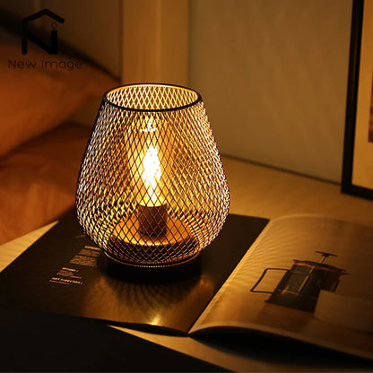 Metal Hollow Cage LED Candle Lamp Set