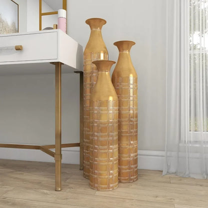 Tall Distressed Metallic Gold Vase Set