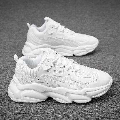 A pair of white men's casual sneakers.